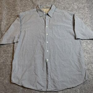 Haggar Button Up Shirt Men's XL Blue White Plaid Short Sleeve Pocket Casual